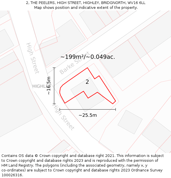 2, THE PEELERS, HIGH STREET, HIGHLEY, BRIDGNORTH, WV16 6LL: Plot and title map