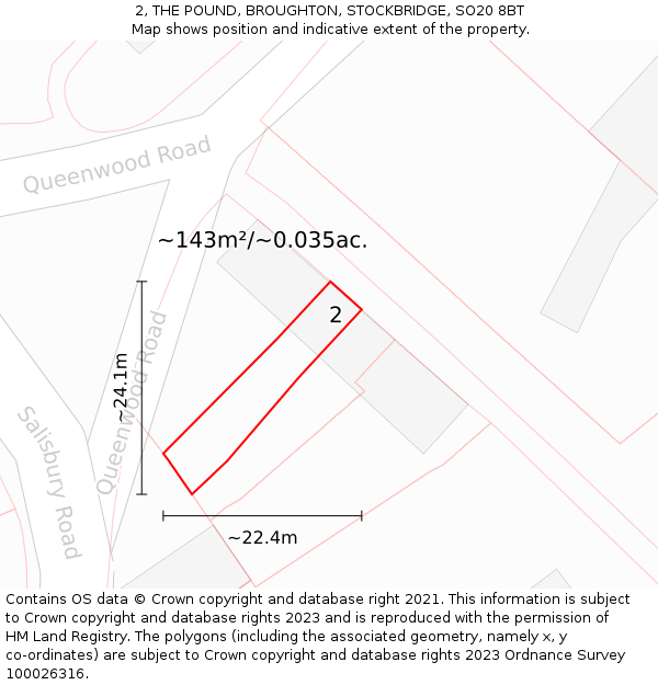 2, THE POUND, BROUGHTON, STOCKBRIDGE, SO20 8BT: Plot and title map