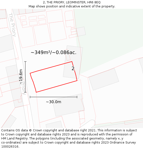 2, THE PRIORY, LEOMINSTER, HR6 8EQ: Plot and title map