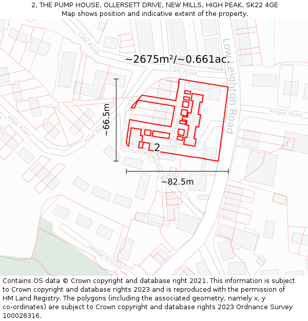 2, THE PUMP HOUSE, OLLERSETT DRIVE, NEW MILLS, HIGH PEAK, SK22 4GE: Plot and title map