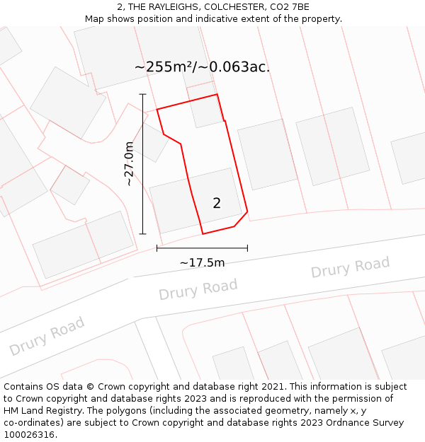 2, THE RAYLEIGHS, COLCHESTER, CO2 7BE: Plot and title map