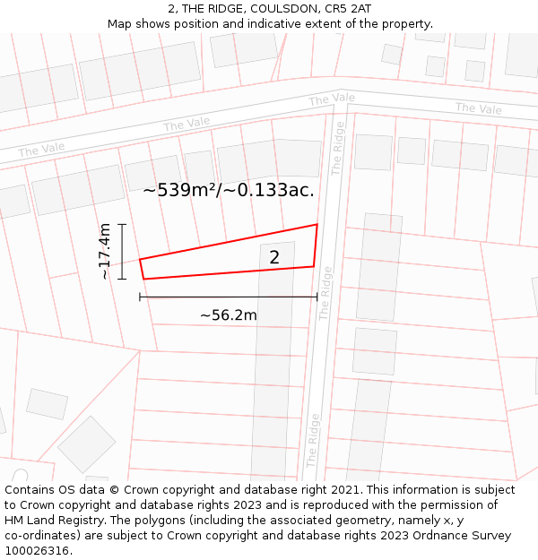 2, THE RIDGE, COULSDON, CR5 2AT: Plot and title map