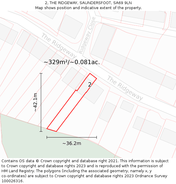 2, THE RIDGEWAY, SAUNDERSFOOT, SA69 9LN: Plot and title map