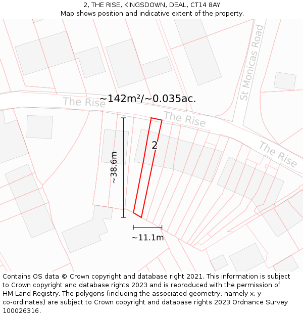 2, THE RISE, KINGSDOWN, DEAL, CT14 8AY: Plot and title map