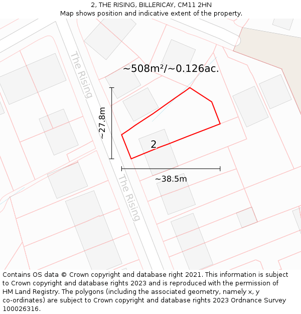 2, THE RISING, BILLERICAY, CM11 2HN: Plot and title map