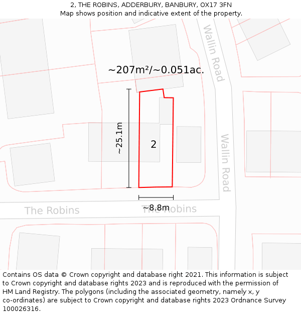 2, THE ROBINS, ADDERBURY, BANBURY, OX17 3FN: Plot and title map