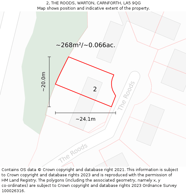 2, THE ROODS, WARTON, CARNFORTH, LA5 9QG: Plot and title map