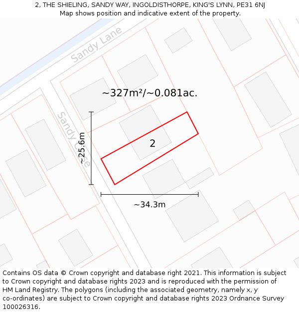 2, THE SHIELING, SANDY WAY, INGOLDISTHORPE, KING'S LYNN, PE31 6NJ: Plot and title map