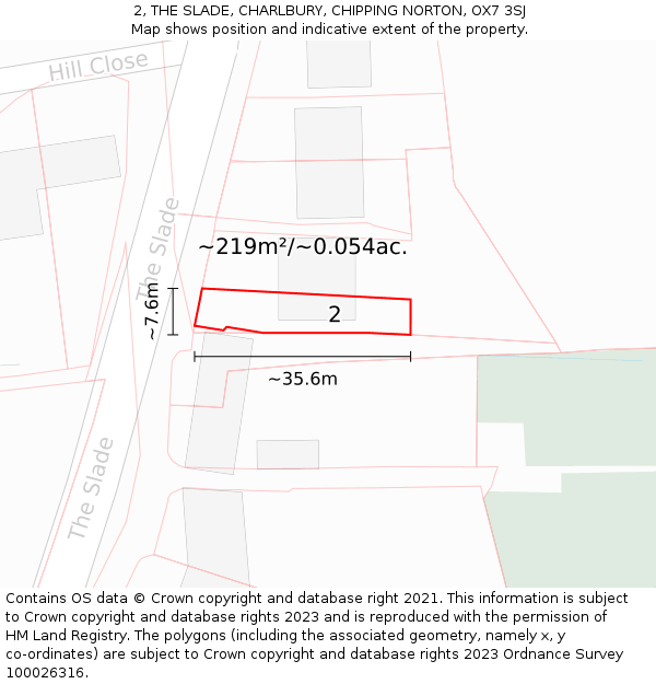 2, THE SLADE, CHARLBURY, CHIPPING NORTON, OX7 3SJ: Plot and title map