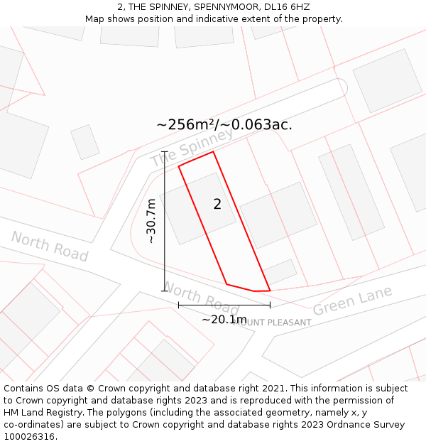 2, THE SPINNEY, SPENNYMOOR, DL16 6HZ: Plot and title map