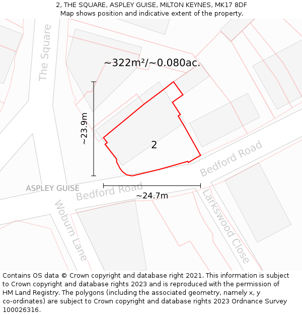 2, THE SQUARE, ASPLEY GUISE, MILTON KEYNES, MK17 8DF: Plot and title map