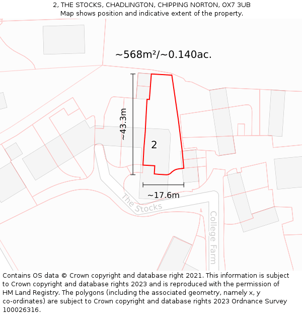 2, THE STOCKS, CHADLINGTON, CHIPPING NORTON, OX7 3UB: Plot and title map