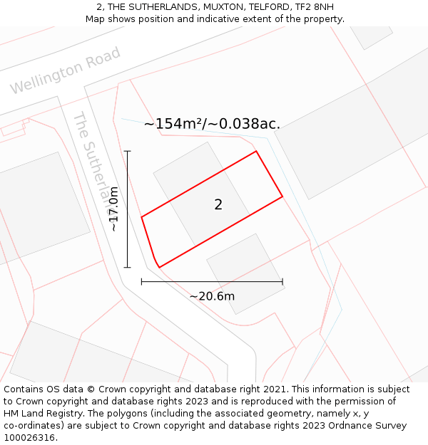 2, THE SUTHERLANDS, MUXTON, TELFORD, TF2 8NH: Plot and title map