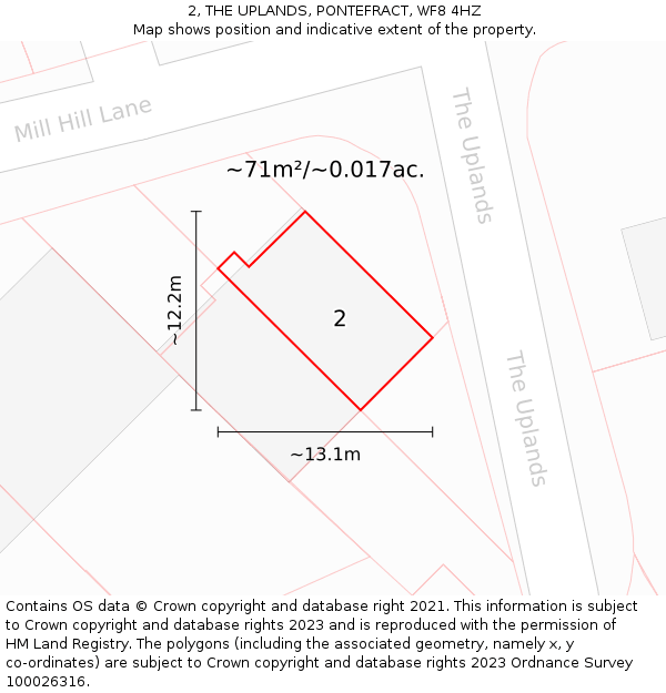 2, THE UPLANDS, PONTEFRACT, WF8 4HZ: Plot and title map