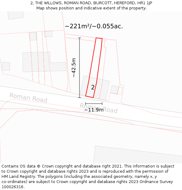 2, THE WILLOWS, ROMAN ROAD, BURCOTT, HEREFORD, HR1 1JP: Plot and title map