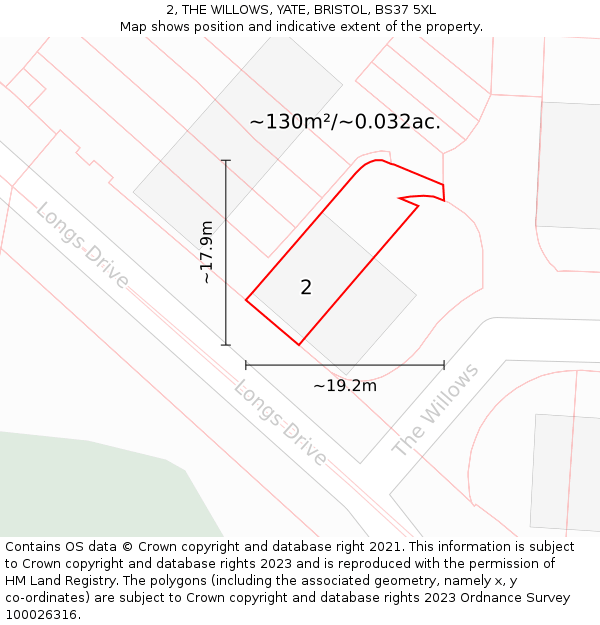 2, THE WILLOWS, YATE, BRISTOL, BS37 5XL: Plot and title map