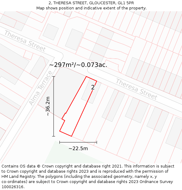 2, THERESA STREET, GLOUCESTER, GL1 5PR: Plot and title map