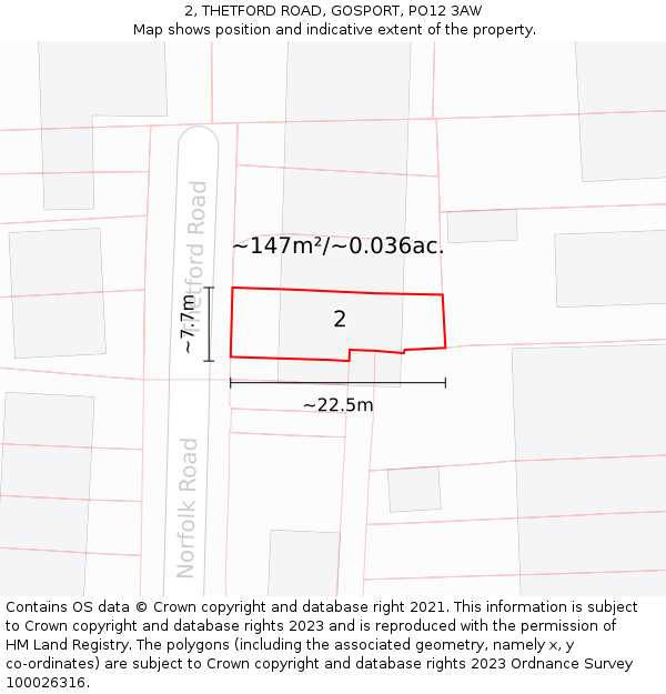 2, THETFORD ROAD, GOSPORT, PO12 3AW: Plot and title map