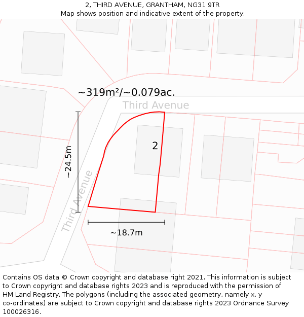 2, THIRD AVENUE, GRANTHAM, NG31 9TR: Plot and title map