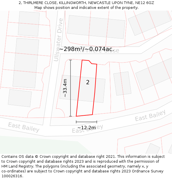 2, THIRLMERE CLOSE, KILLINGWORTH, NEWCASTLE UPON TYNE, NE12 6GZ: Plot and title map