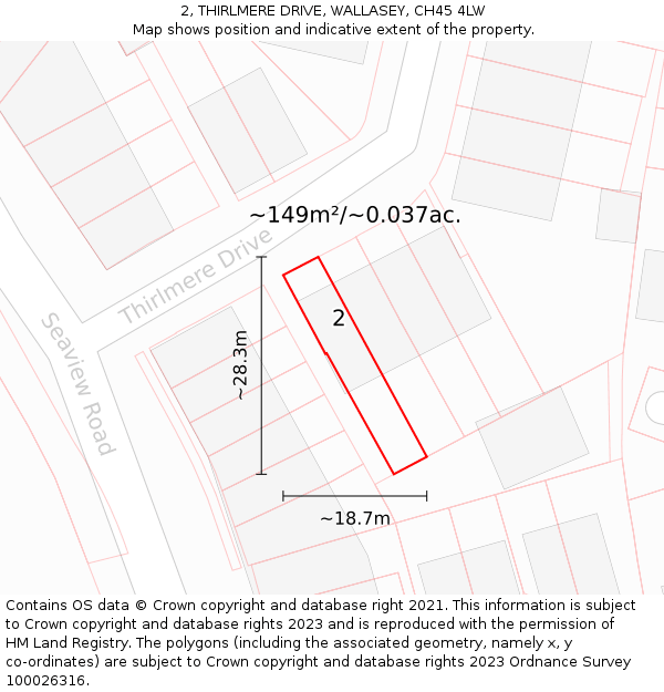 2, THIRLMERE DRIVE, WALLASEY, CH45 4LW: Plot and title map