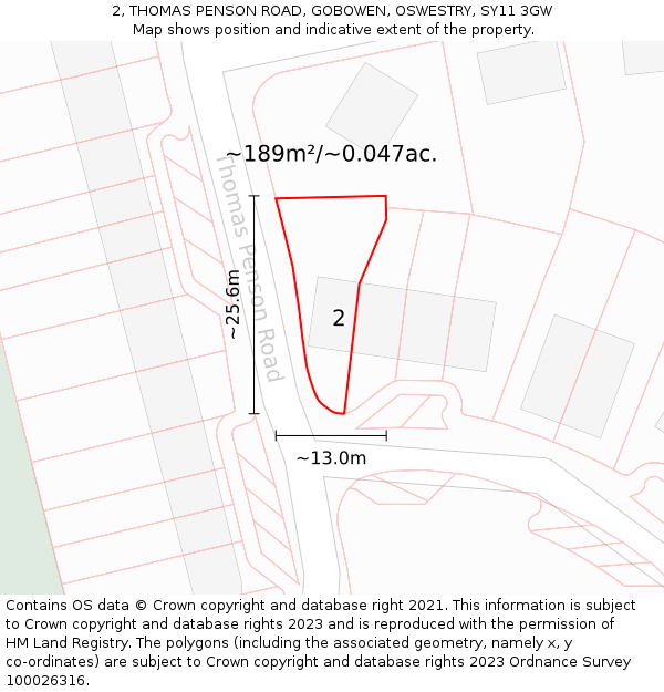 2, THOMAS PENSON ROAD, GOBOWEN, OSWESTRY, SY11 3GW: Plot and title map