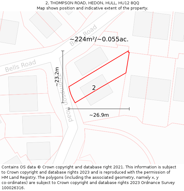 2, THOMPSON ROAD, HEDON, HULL, HU12 8QQ: Plot and title map