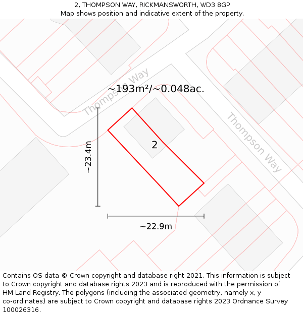 2, THOMPSON WAY, RICKMANSWORTH, WD3 8GP: Plot and title map