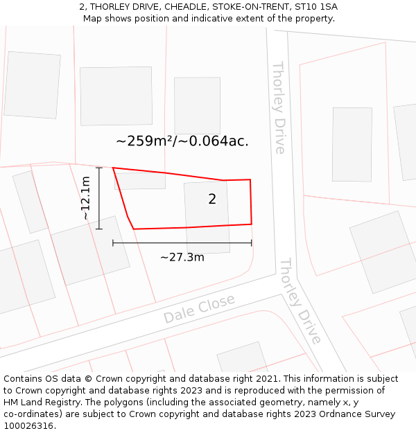 2, THORLEY DRIVE, CHEADLE, STOKE-ON-TRENT, ST10 1SA: Plot and title map