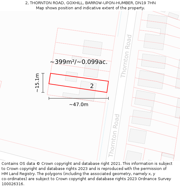 2, THORNTON ROAD, GOXHILL, BARROW-UPON-HUMBER, DN19 7HN: Plot and title map