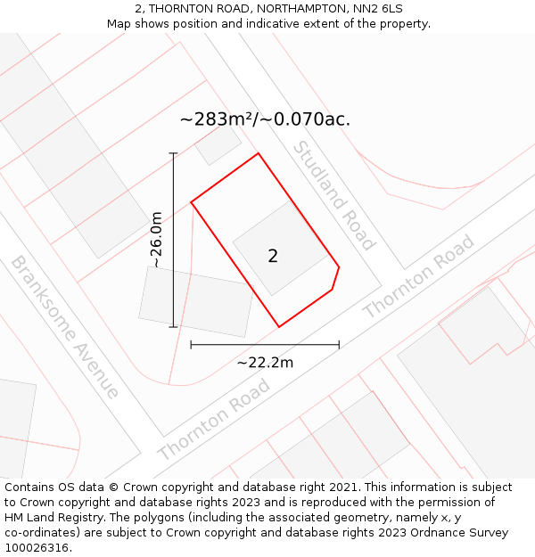 2, THORNTON ROAD, NORTHAMPTON, NN2 6LS: Plot and title map