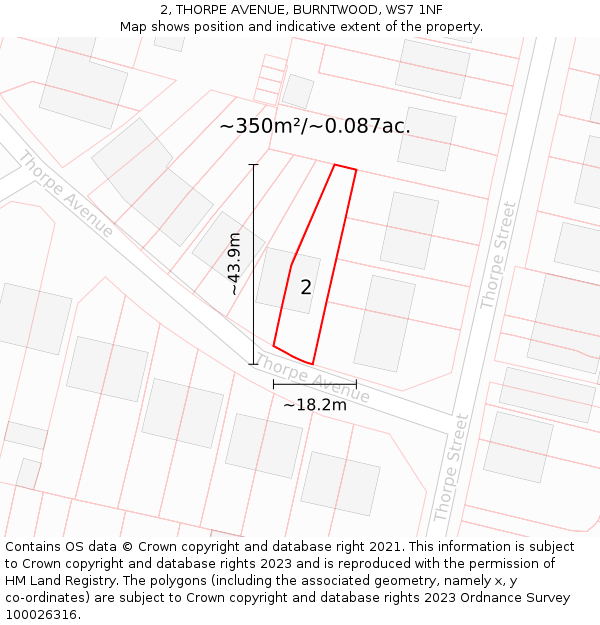 2, THORPE AVENUE, BURNTWOOD, WS7 1NF: Plot and title map