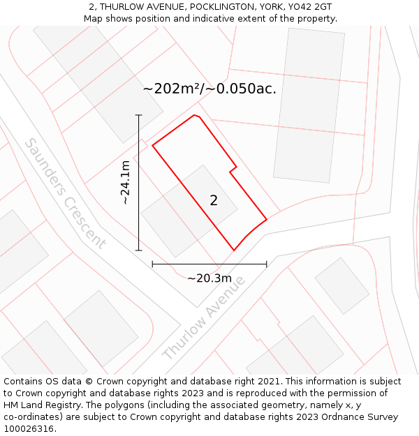 2, THURLOW AVENUE, POCKLINGTON, YORK, YO42 2GT: Plot and title map