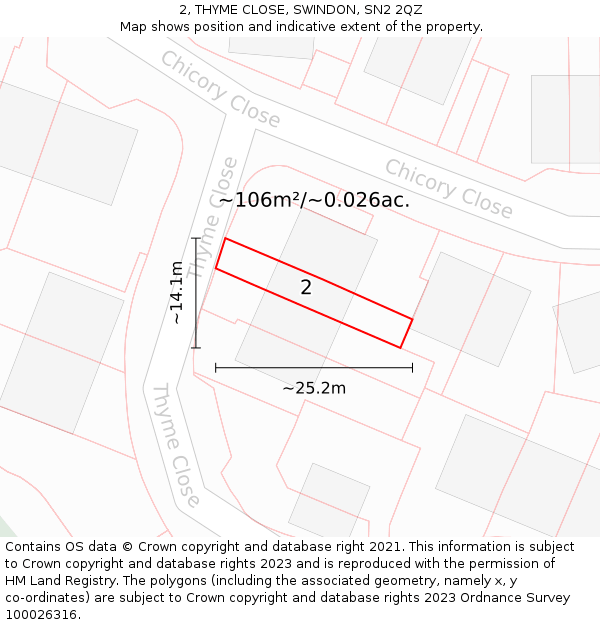 2, THYME CLOSE, SWINDON, SN2 2QZ: Plot and title map