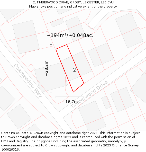 2, TIMBERWOOD DRIVE, GROBY, LEICESTER, LE6 0YU: Plot and title map