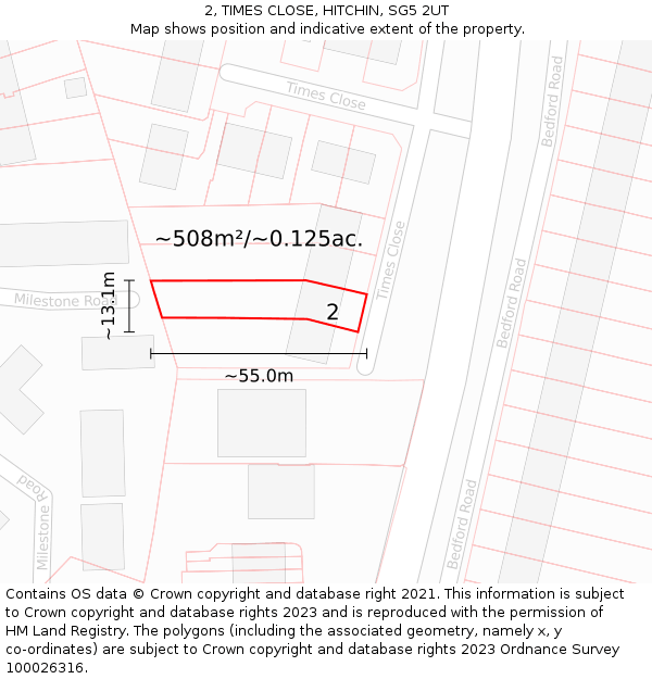 2, TIMES CLOSE, HITCHIN, SG5 2UT: Plot and title map