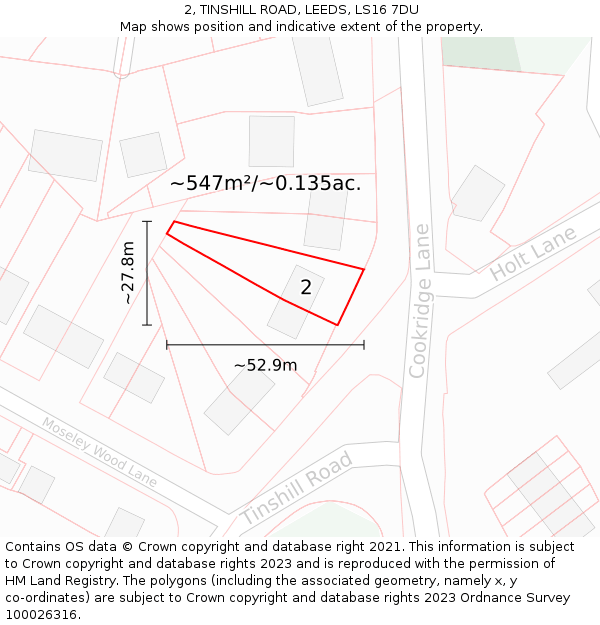 2, TINSHILL ROAD, LEEDS, LS16 7DU: Plot and title map