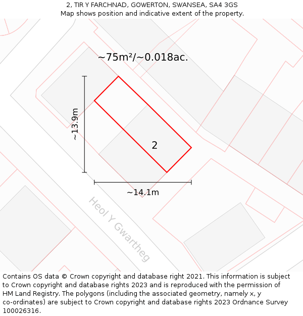 2, TIR Y FARCHNAD, GOWERTON, SWANSEA, SA4 3GS: Plot and title map