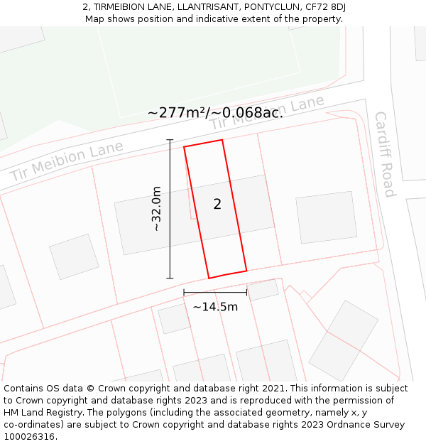 2, TIRMEIBION LANE, LLANTRISANT, PONTYCLUN, CF72 8DJ: Plot and title map