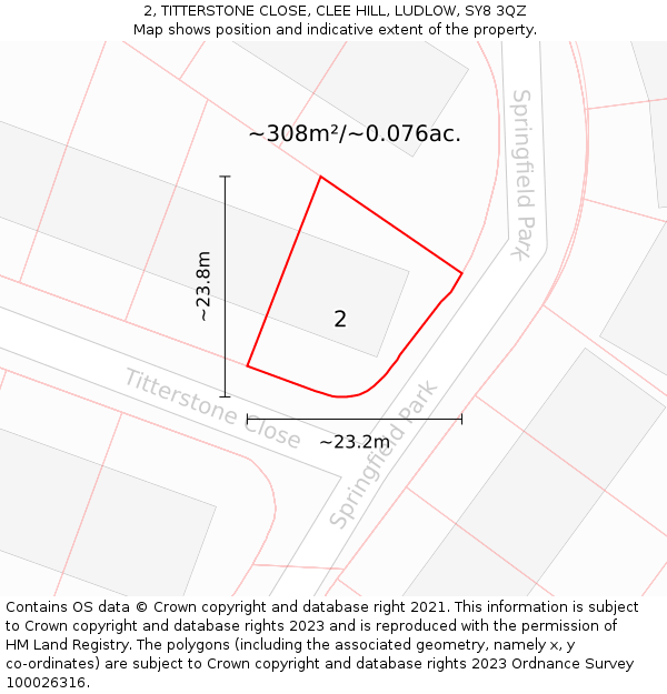 2, TITTERSTONE CLOSE, CLEE HILL, LUDLOW, SY8 3QZ: Plot and title map