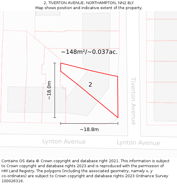 2, TIVERTON AVENUE, NORTHAMPTON, NN2 8LY: Plot and title map