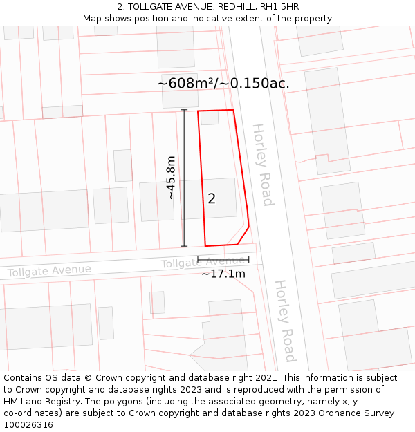 2, TOLLGATE AVENUE, REDHILL, RH1 5HR: Plot and title map