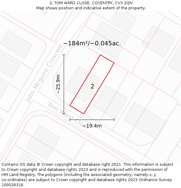 2, TOM WARD CLOSE, COVENTRY, CV3 2QN: Plot and title map