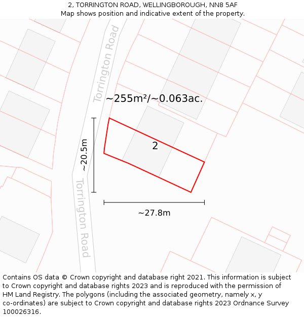 2, TORRINGTON ROAD, WELLINGBOROUGH, NN8 5AF: Plot and title map