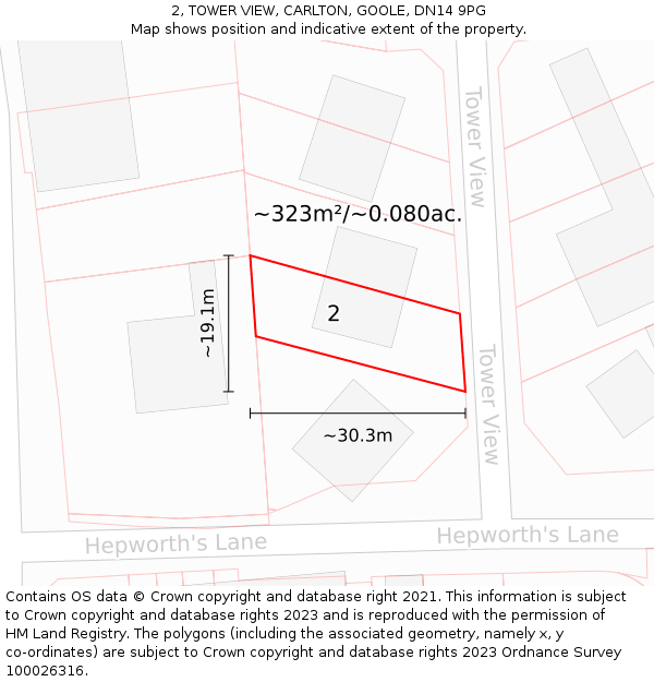 2, TOWER VIEW, CARLTON, GOOLE, DN14 9PG: Plot and title map