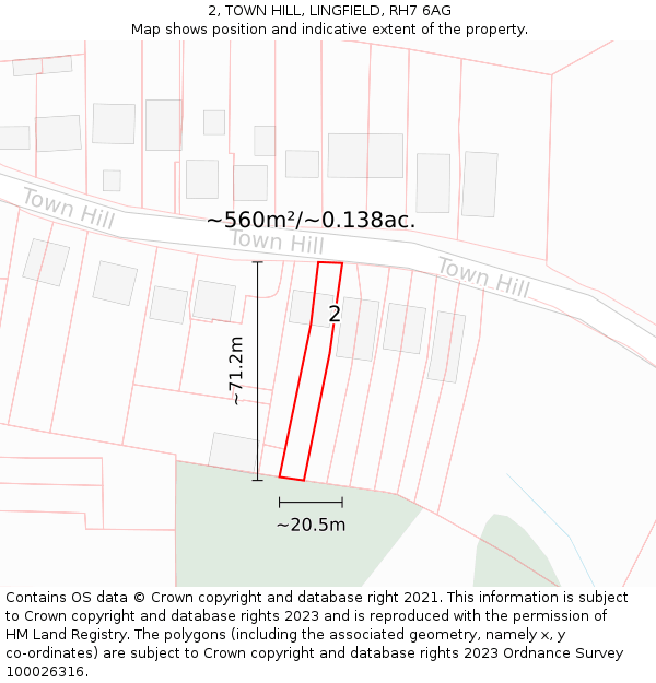 2, TOWN HILL, LINGFIELD, RH7 6AG: Plot and title map