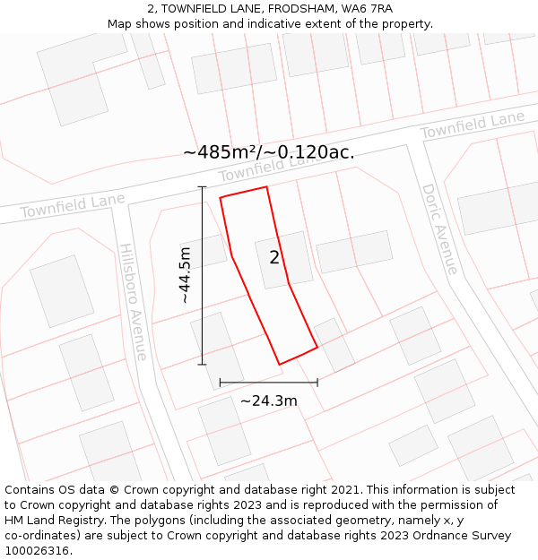 2, TOWNFIELD LANE, FRODSHAM, WA6 7RA: Plot and title map