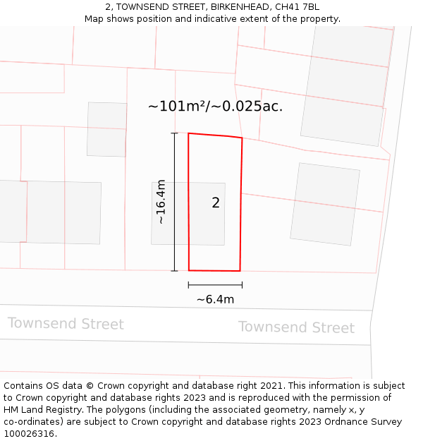 2, TOWNSEND STREET, BIRKENHEAD, CH41 7BL: Plot and title map