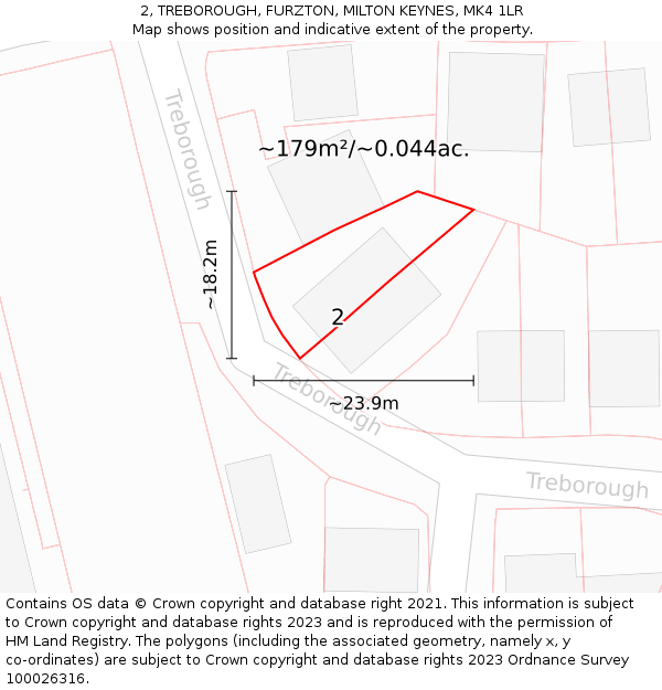 2, TREBOROUGH, FURZTON, MILTON KEYNES, MK4 1LR: Plot and title map