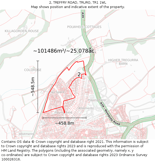 2, TREFFRY ROAD, TRURO, TR1 1WL: Plot and title map